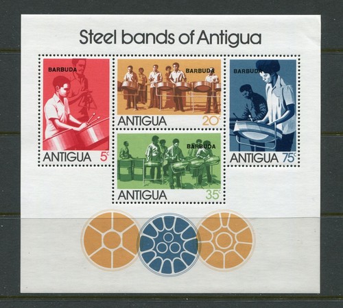 BARBUDA 1974, OVERPRINT ON ANTIGUA, MUSIC STEEL BANDS, Scott 159a SOUVENIR SHEET