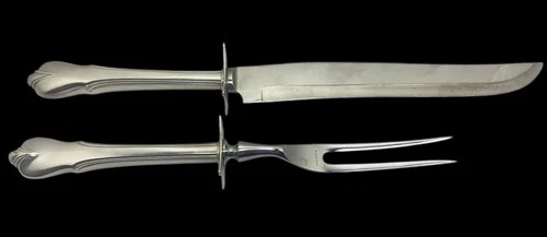 Vintage 2 Piece Fork & Knife Carving Set, Wallace RM&S Sterling Silver Stainless