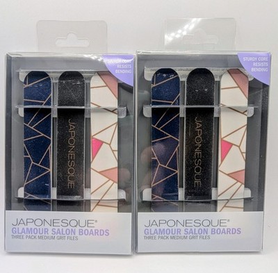 2x Three Pack Japonesque Glamour Salon Boards Medium Grit Nail Files SHIPS FREE