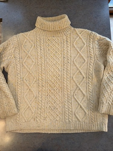 Vintage HEAVY Wool Turtleneck Fishermans Sweater Cream Fleck NO TAGS Sz M? Irish - Image 1