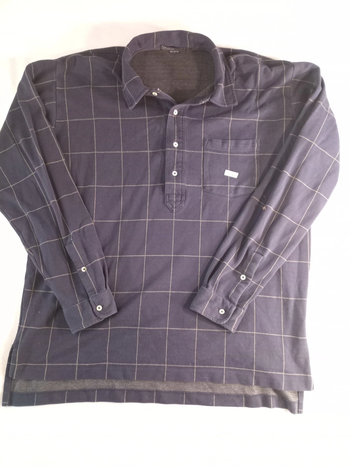 Polo Ralph Lauren Mens XL Long Sleeve Shirt Blue Windowpane Button Placket (P)