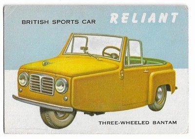 RELIANT Topps World on Wheels 1953 card #115 Cars FAIR creases
