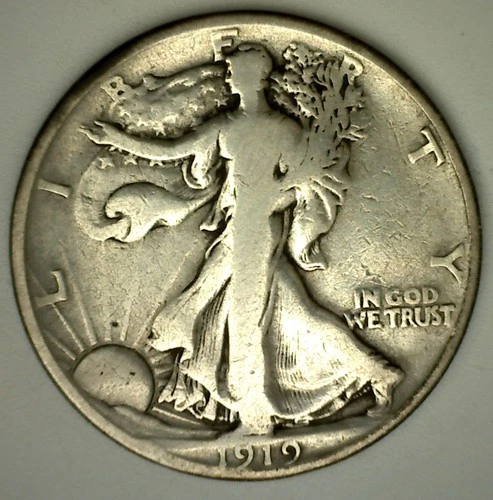 1919 Walking Liberty Silver Half Dollar Coin Circulated FINE 50-Cents Cleaned