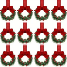 6/12pcs Christmas Wreath Bows Artificial Pine Wreaths Cabinet Door Holiday Decor