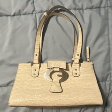 GUESS Beige Shoulder Bag Crocodile Embossed Silver Hardware Clasp Double Handles