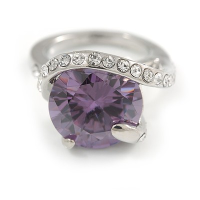Statement Rundschliff Amethyst Glas Stein Klar Kristall Ringe Rhodiniert