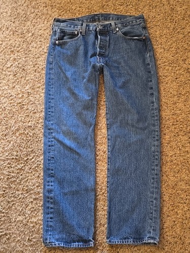 Levi's 501 Jeans Herren 32 x 30 Blau Denim Button Fly Regular Straight