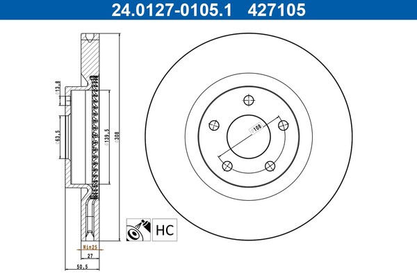2X ATE Bremsscheibe BelüFtet Ø308Mm FüR Ford Kuga III DFK Focus IV Turnier HP-image