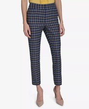 Tommy Hilfiger Plaid-Print Slim-Fit Ankle Pants Womens 2 Midnight Multi Hook Bar