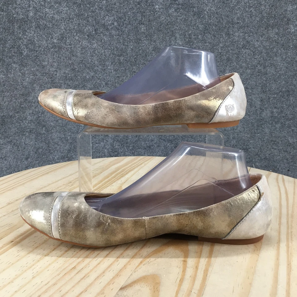 Zapatos planos de ballet Born para mujer 11 cuero floral dorado informales sin cordones cómodos Foto 2 de 4