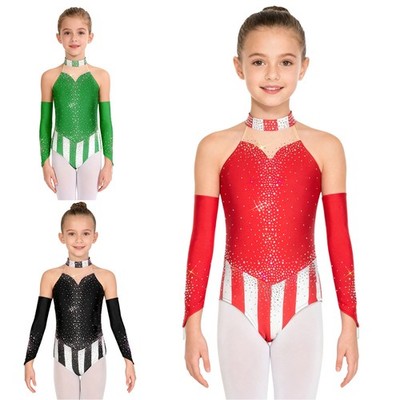 Kinder Mädchen Zirkus-Tanz-Overall Mit Ärmeln Streifen Tanzbekleidung Karneval