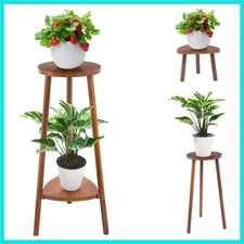 Elegant 2 Tier Walnut Wooden Plant Stand - Convertible Indoor Decorative Shelf