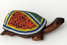 African Colorfully Beaded Wood Turtle from Ghana Africa