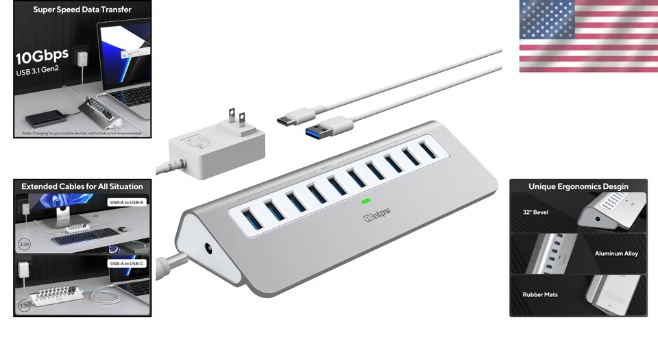 10-Port USB 3.1 Hub, 10Gbps Data Transfer - Image 2 of 4