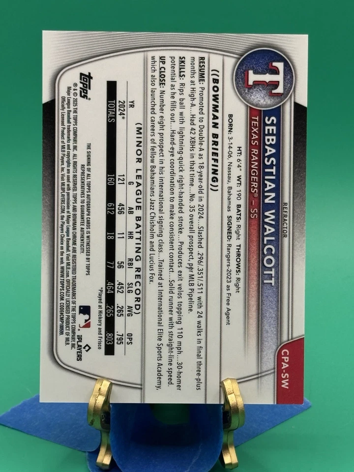 2025 Bowman - Chrome Sebastian Walcott #CPA-SW Refractor /499 (AU, RC) - Image 2 of 2