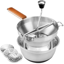 Food Mill with Mixing Bowl - MIXING BOWL INCLUDED - Bezrat Stainless Steel