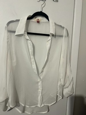 L.e.i. Women's White Long Sleeve Blouse SZ M  SHEER