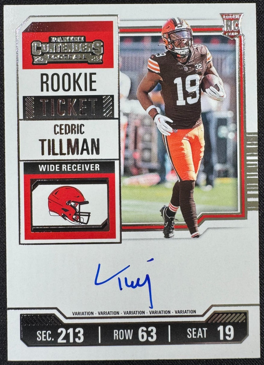 2023 Panini Contenders #104 Cedric Tillman Rookie Ticket On Card Auto Variation