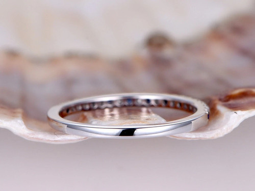 Anillo de compromiso redondo de diamantes y zafiros naturales de 0,45 quilates de oro blanco de 14 quilates talla 7 - Imagen 2 de 9