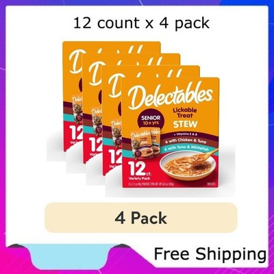 (4 pack) Delectables Stew Senior 10+ Variety Pack Lickable Cat Treats, 12-Pack