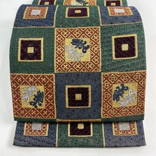 Obi FUKURO OBI Masterpiece Signed Leaf pattern Handcrafted pattern Gold and silv