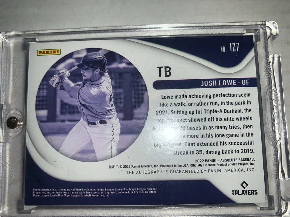 2022 Panini Absolute Josh Lowe Rookie Signatures /10 Auto Patch - Image 2 of 2