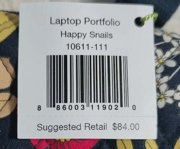 Vera Bradley Happy Snails Laptop Portfolio Paded Case Zip Around NEW NWT - Image 4 of 4
