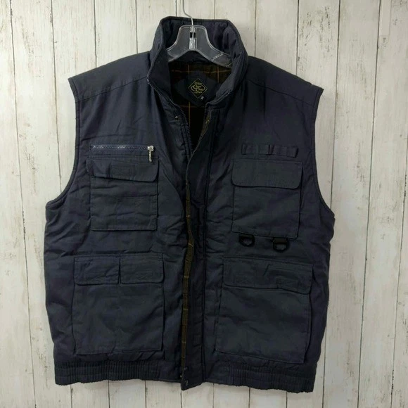 Canyon Creek Men's Navy Blue Plaid Lined Utility Fishing Vest Size XL