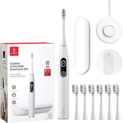 Oclean X Pro Elit Zahnbürste-Xet mit 6 Bürstenköpfe und Reisetasche - Grau