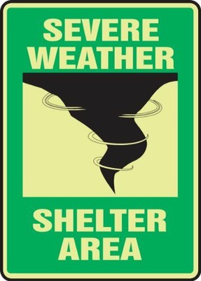 Accuform Signs Mlfe543Gf Lumi-Glow Flex Adhesive Safety Sign, Legend "Severe Weather Shelter Area" With Graphic, 10" Length X 7" Width X 0.010" Thickness, Green/Black On Glow (846642040277)