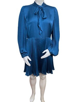 Monique Lhuillier Pleated Dress With Necktie Ceramic Blue Size 10 | eBay