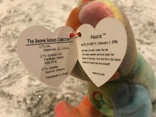 "RARO Ty Beanie Baby Peace Bear Retirado "ORIGINAL"" Error PVC INCREÍBLE ESTADO - Imagen 11 de 11