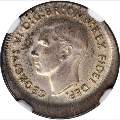 1949 Australia 3 Pence Mint Error Broadstruck. NGC MS 63. KM-44. Scarce in MS