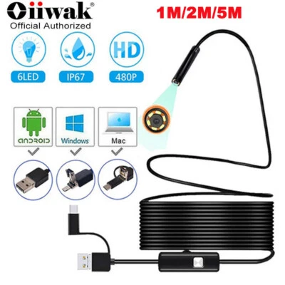 OIIWAK 6LED USB Snake Endoscope Borescope HD Inspection Camera Scope for Android Type C