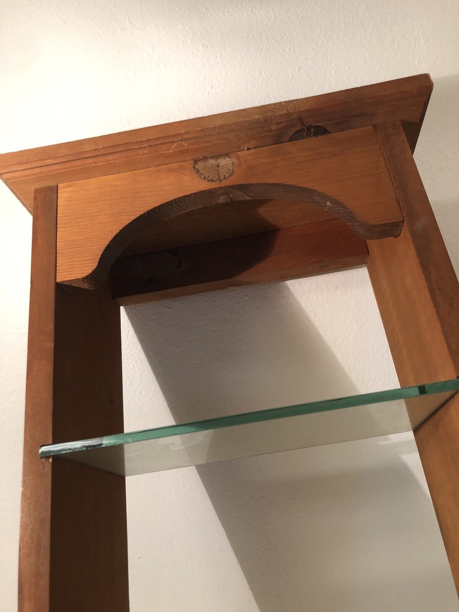 Vintage 24” Solid Wood Thick Glass 1970 Wall Mount Hutch Style