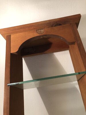Vintage 24” Solid Wood Thick Glass 1970 Wall Mount Hutch Style