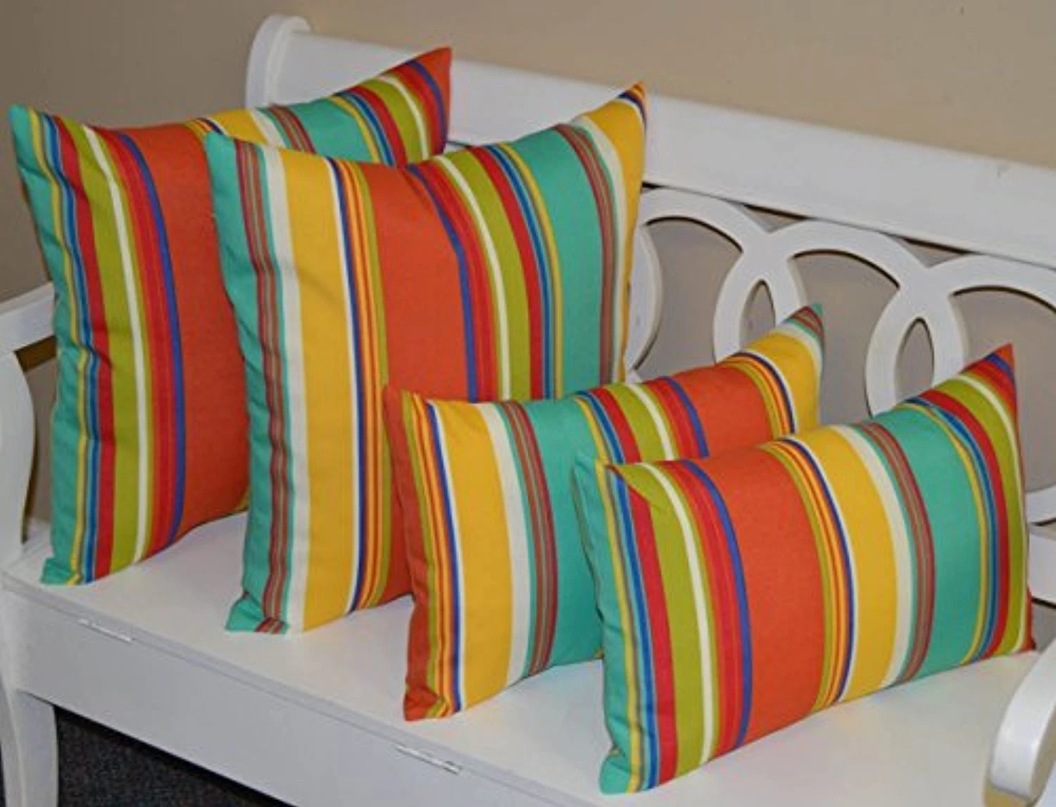 Set of 4 - Decorative Throw Pillows - Yellow Blue Green Stripe 20"x20" + 20"x12"