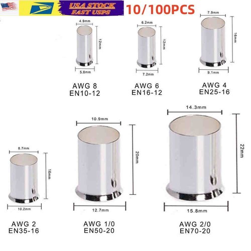 10-100PCS Wire Ferrules Crimp Terminal Connector Kits AWG (8 6 4 2 1/0 2/0) US - Picture 22 of 23