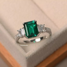 3.50 Ct Emerald Natural Emerald  Diamond Wedding Ring 925 Sterling Silver Ring