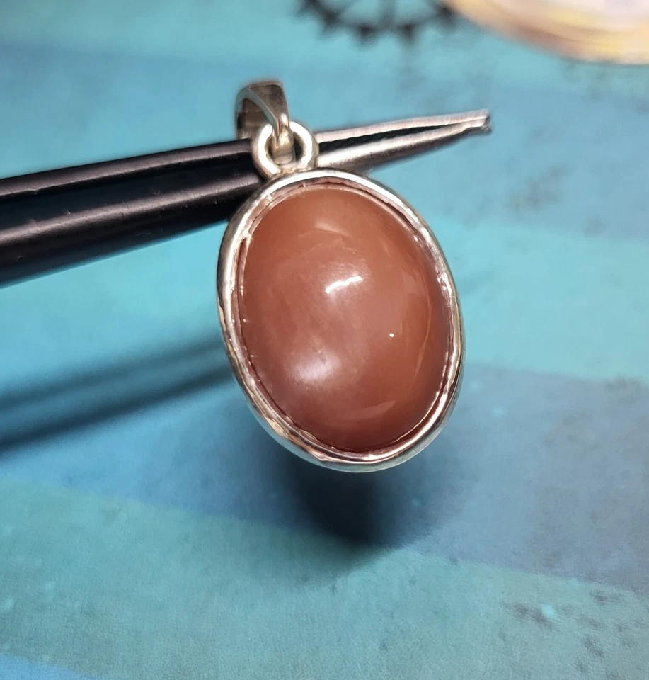 2.5cm Naturale Marrone Rosso Luna Ovale Gemma Ciondolo 925 Argento Sterling - Immagine 4 di 4