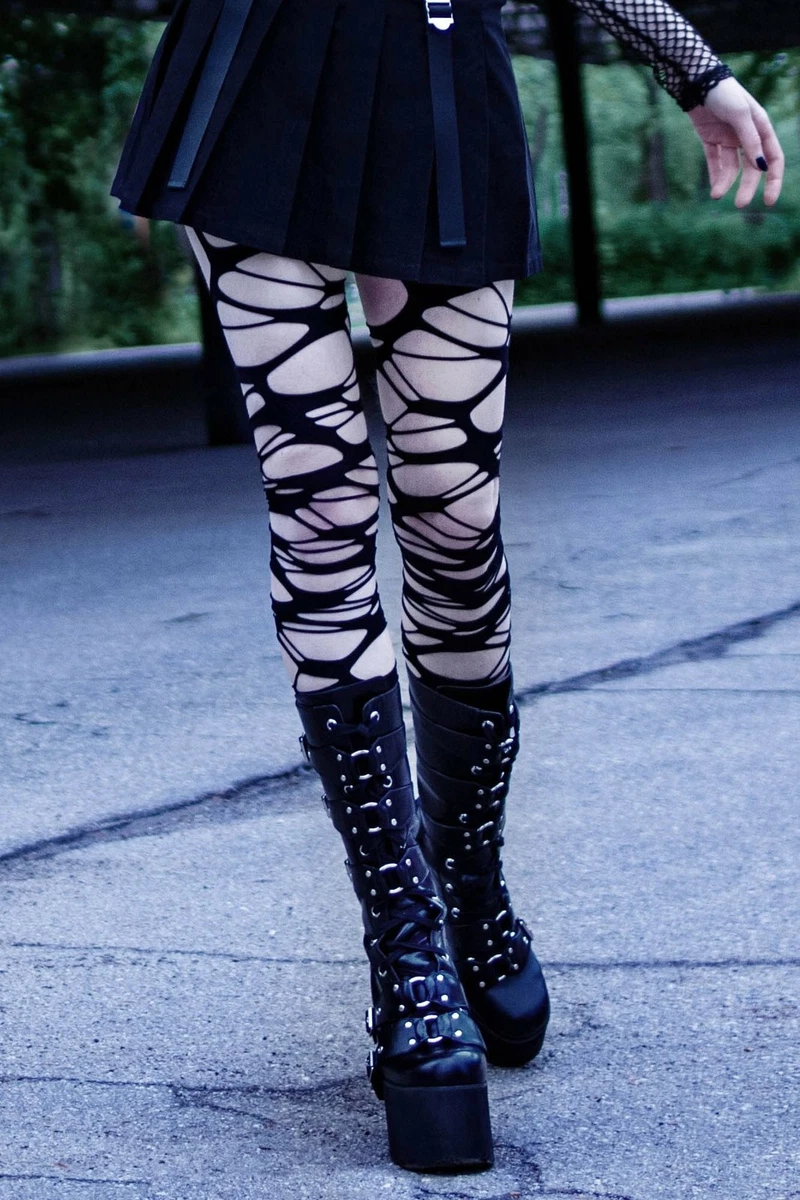 Killstar Carved Up Slashed Punk Goth Sexy Ripped Stockings Tights