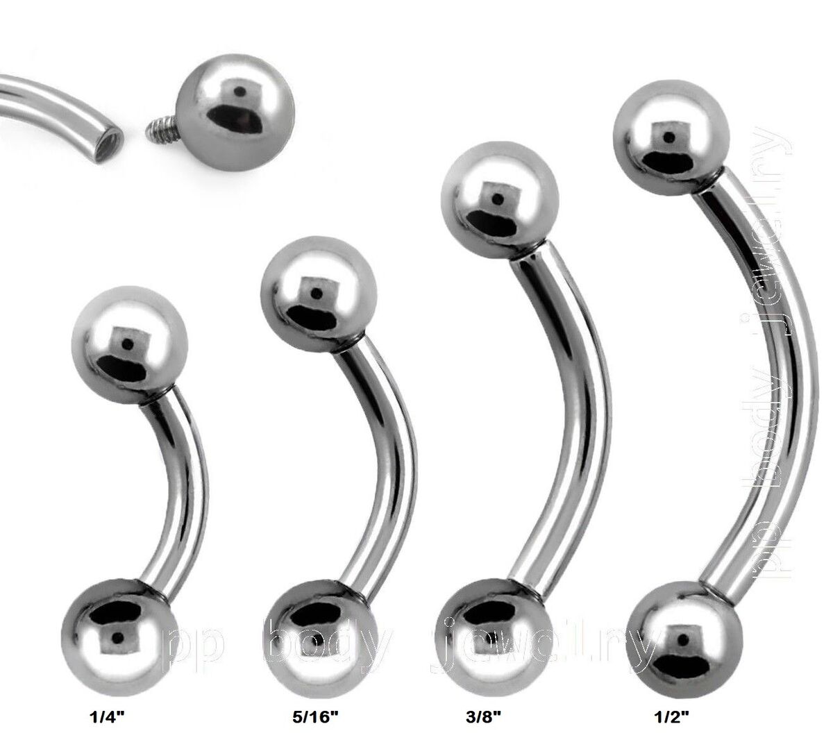 Surgical Steel High Polished Internally Threaded Curved Barbell Ring with Ball Ends Surgical Steel High Polished Internally Threaded Curved Barbell Ring with Ball Ends