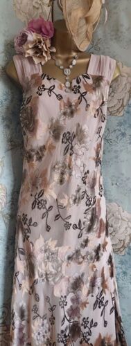 Jacques Vert Dress Jacket Beige Taupe Cream Floral Silk Evening Wedding 18 20 - Picture 19 of 23