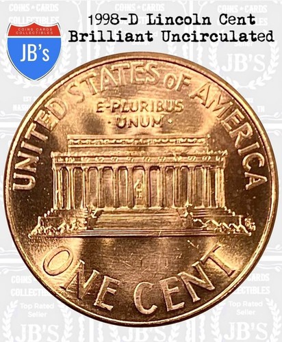 1998 D Lincoln Memorial Cent Brilliant Uncirculated *JB's Coins* - Picture 2 of 4