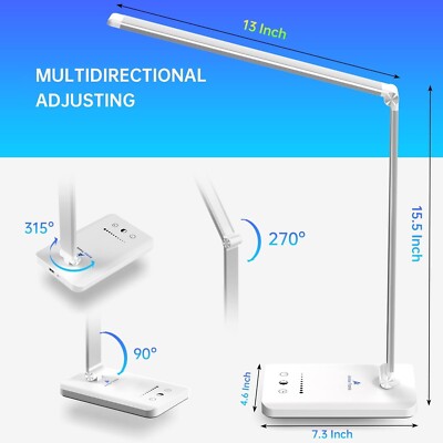LED Smart Table Desk Reading Light Foldable Dimmable Eye Protection Night Lamp