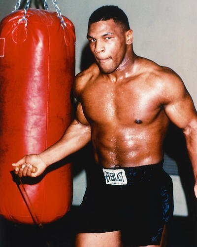 Mike Tyson with punch bag in gym classic 24x36 inch poster boxing