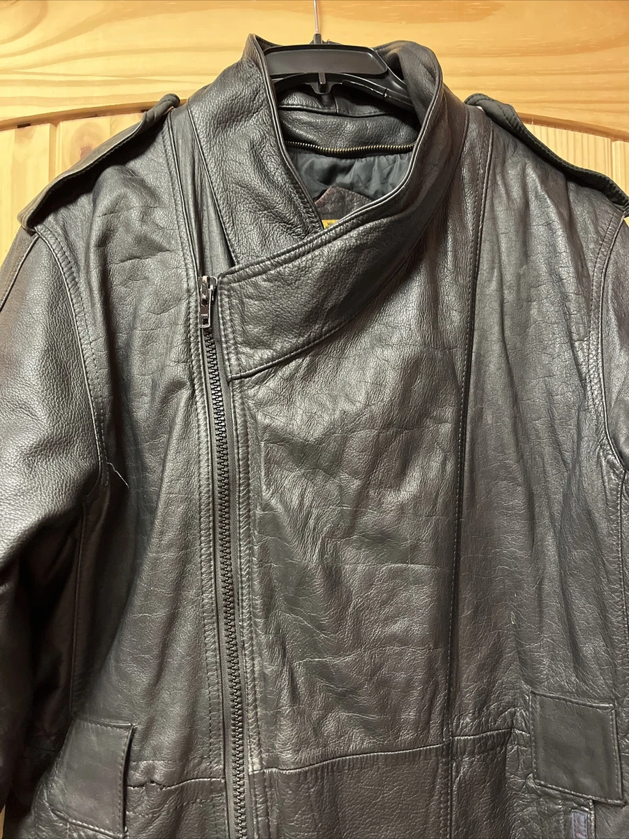 Vintage Double Goose Country Black Leather Jacket Coat Down Filled