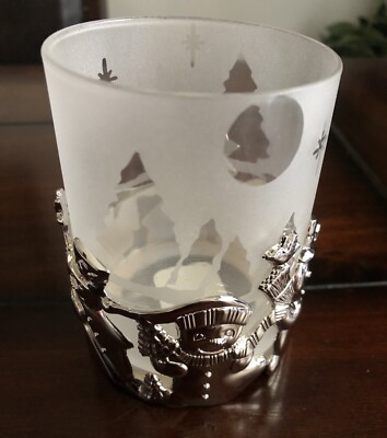 New Gorham Silver Plated Frosted Snowman Votive with Free Battery Tea Light
