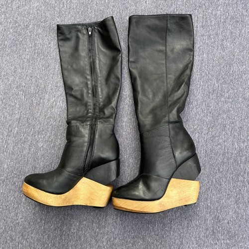 All Saints Size EU 37 Women's Savitr Leather Knee High Black Platform Boots - Picture 2 of 9