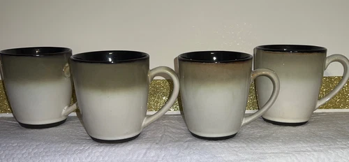 Coffee/ Tea Mug (4) SANGO Nova Black Sand Cream Dinner Ware